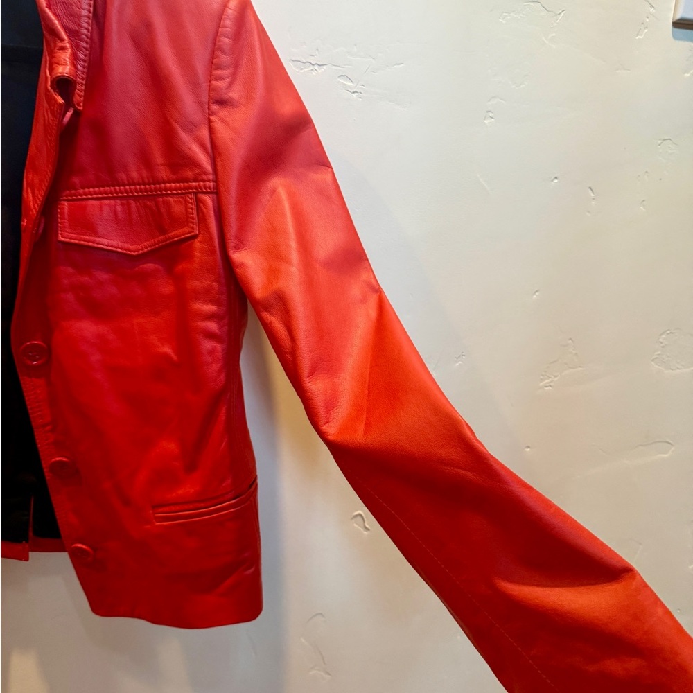 Zadig & Voltaire Liam Cuir Red Leather Jacket - Picture 6 of 15
